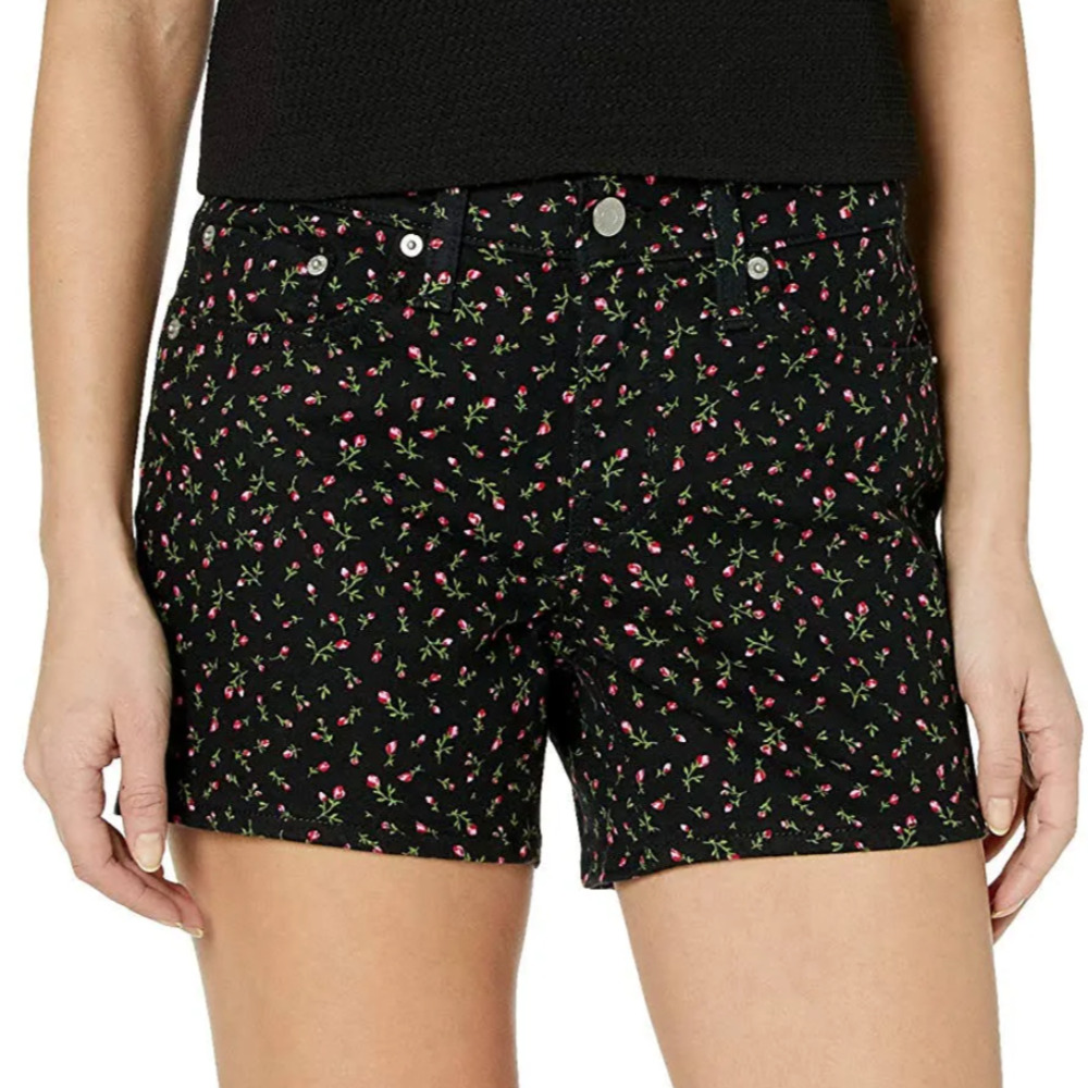 Levi's Black Pink Floral Mid Length Denim Shorts